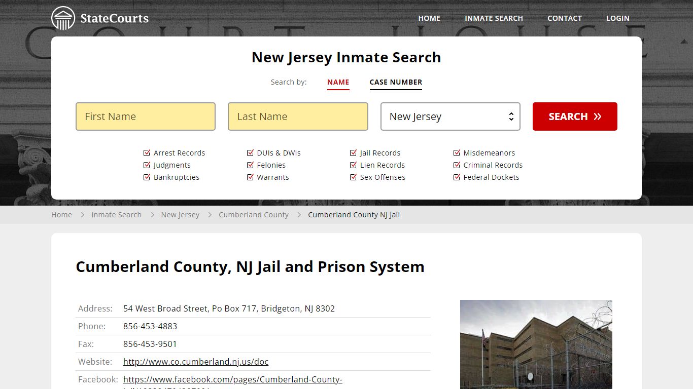 Cumberland County NJ Jail Inmate Records Search, New Jersey - StateCourts
