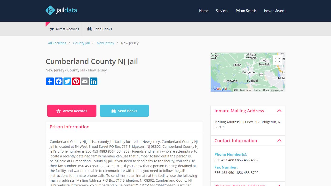Cumberland County NJ Jail Inmate Search and Prisoner Info - Bridgeton, NJ